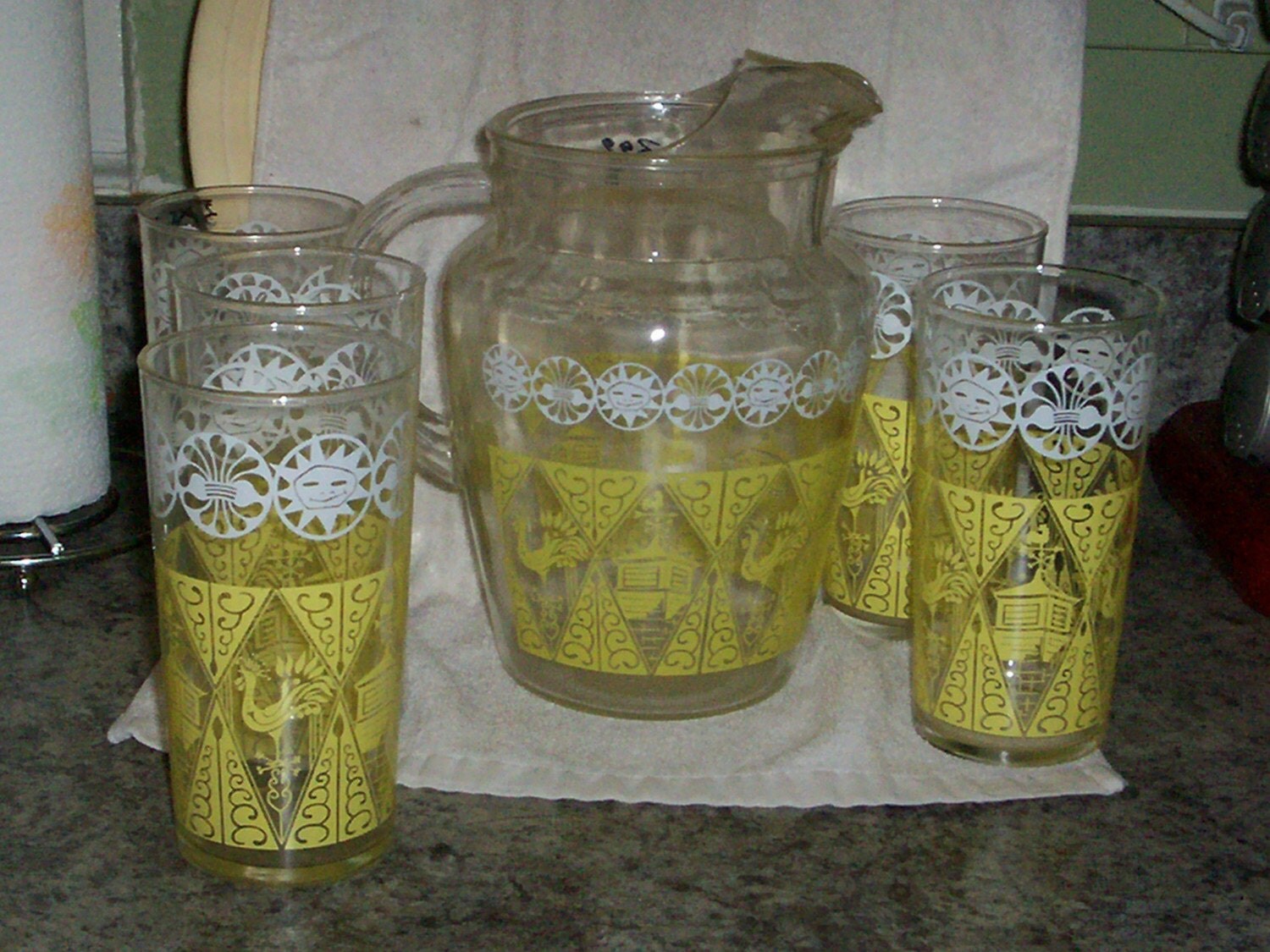 Vintage Glass Pitcher and Glasses Set Weather by thetrendykitchen