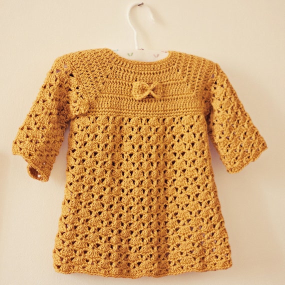 Instant download - Dress Crochet PATTERN (pdf file) - Mustard Bow Dress (sizes up to 4 years)