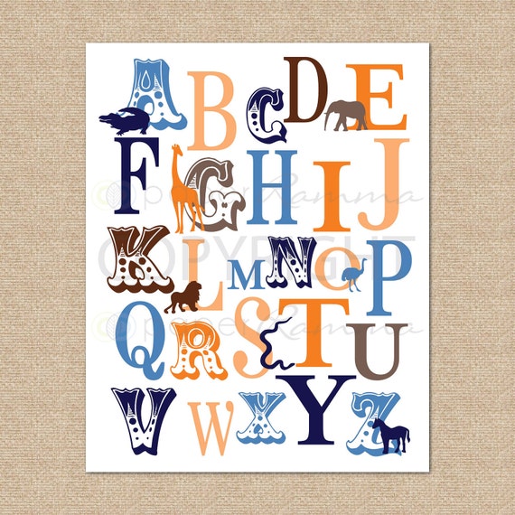abc typography safari alphabet print archival giclee art