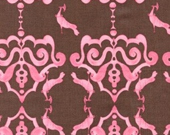 Sale Fabric Tina Givens Plush Peacocks in Pink 1/2 Yard from the Olivias Holiday Collection