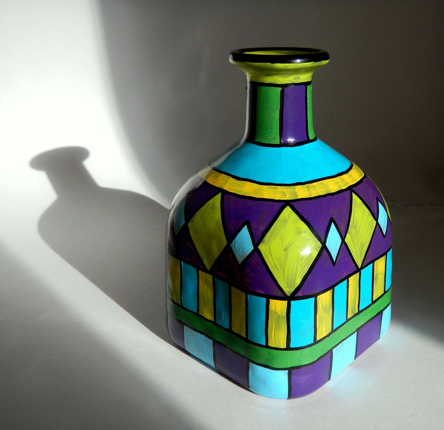 Hand Painted bottle light up art stained glass