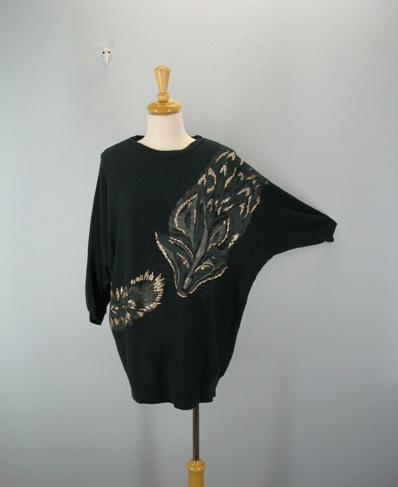 vintage FOX Print Slouch Knit Blouse Sweatshirt Batwing