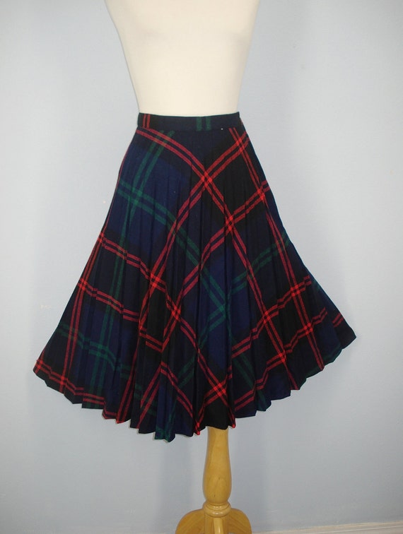 1980s Skirt / 80s Plaid Pleated Skirt / Blue Red / by SnapVintage