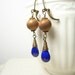 Lapis luzuli earrings vintage etched patinaed brass colbalt blue
