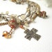 Bohemain tribal bracelet pomegranate cubic zirconia clay lampwork sterling silver cross chocolate mocha pearls