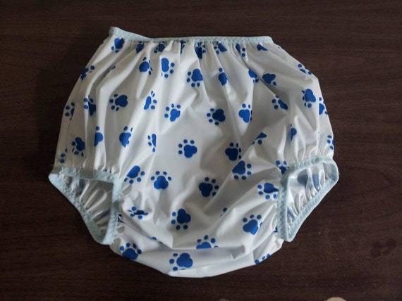 Adult Diaper Cover Blue Puppy Paws Size 24 to 34 by nevergrownup