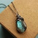 Labradorite Necklace, Wire Wrapped, Labradorite solitaire, blue flash, blue fire, oxidized sterling silver, spectral, rustic patina