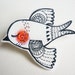 Bird hand drawn pin badge / brooch