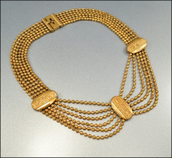 Art Deco Gold Swag Bead Chain Necklace Vintage 1930s Jewelry