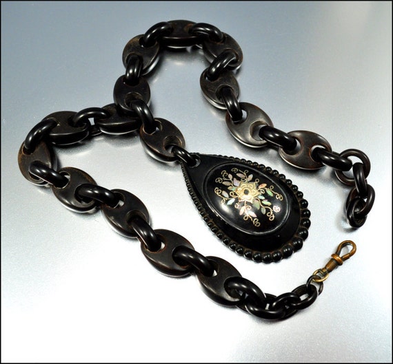 Download Gold Victorian Necklace Piqué Tortoise Shell Bookchain Antique
