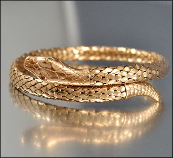 Art Deco Bracelet Bangle Rolled Gold Snake Coil Mesh German