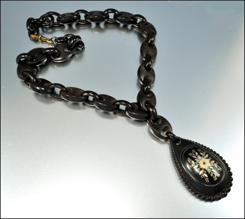 Download Gold Victorian Necklace Piqué Tortoise Shell Bookchain Antique
