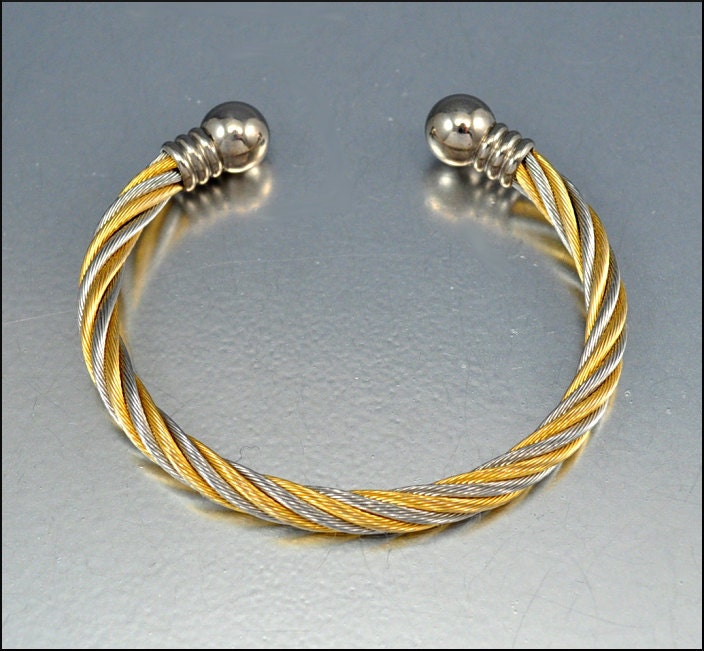 Vintage Silver Gold Twisted Wire Cuff Bangle Bracelet
