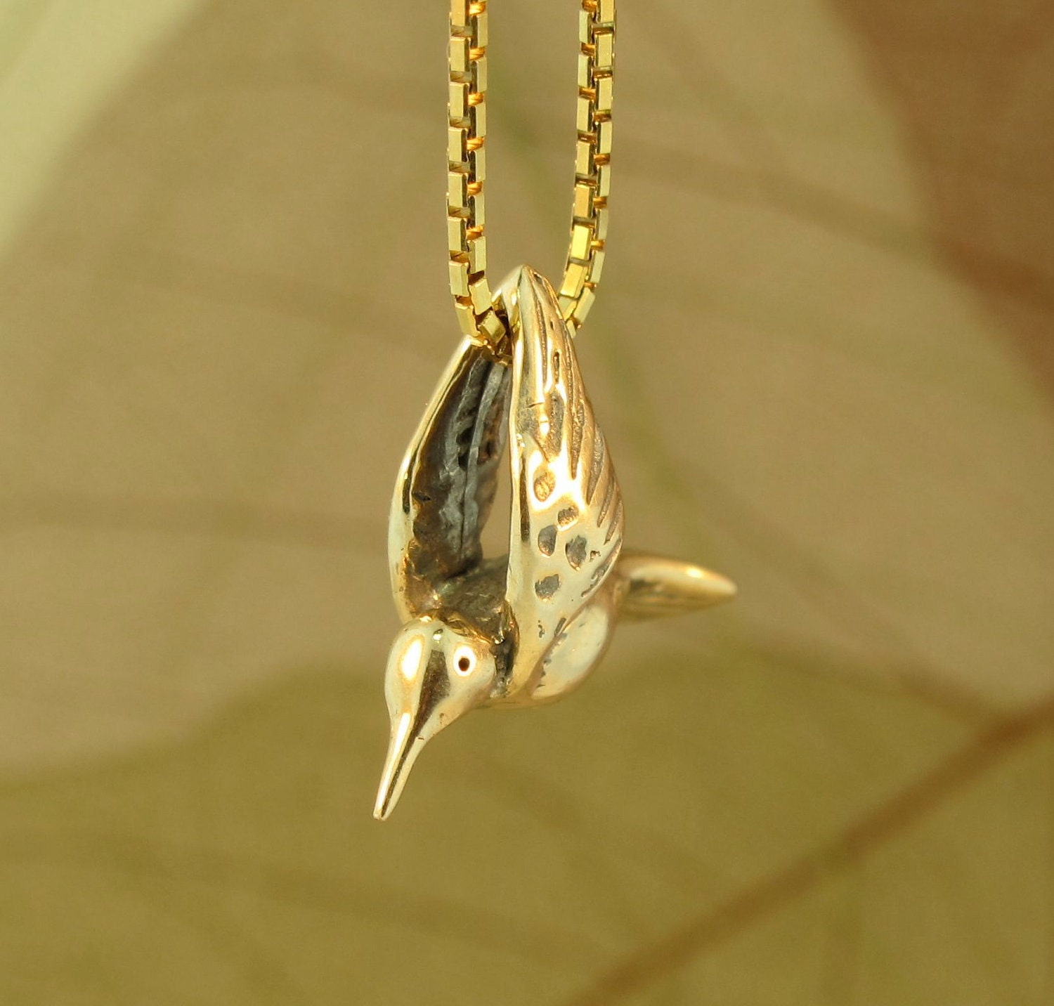 Hummingbird Necklace 14k Gold Solid 14k Gold Charm