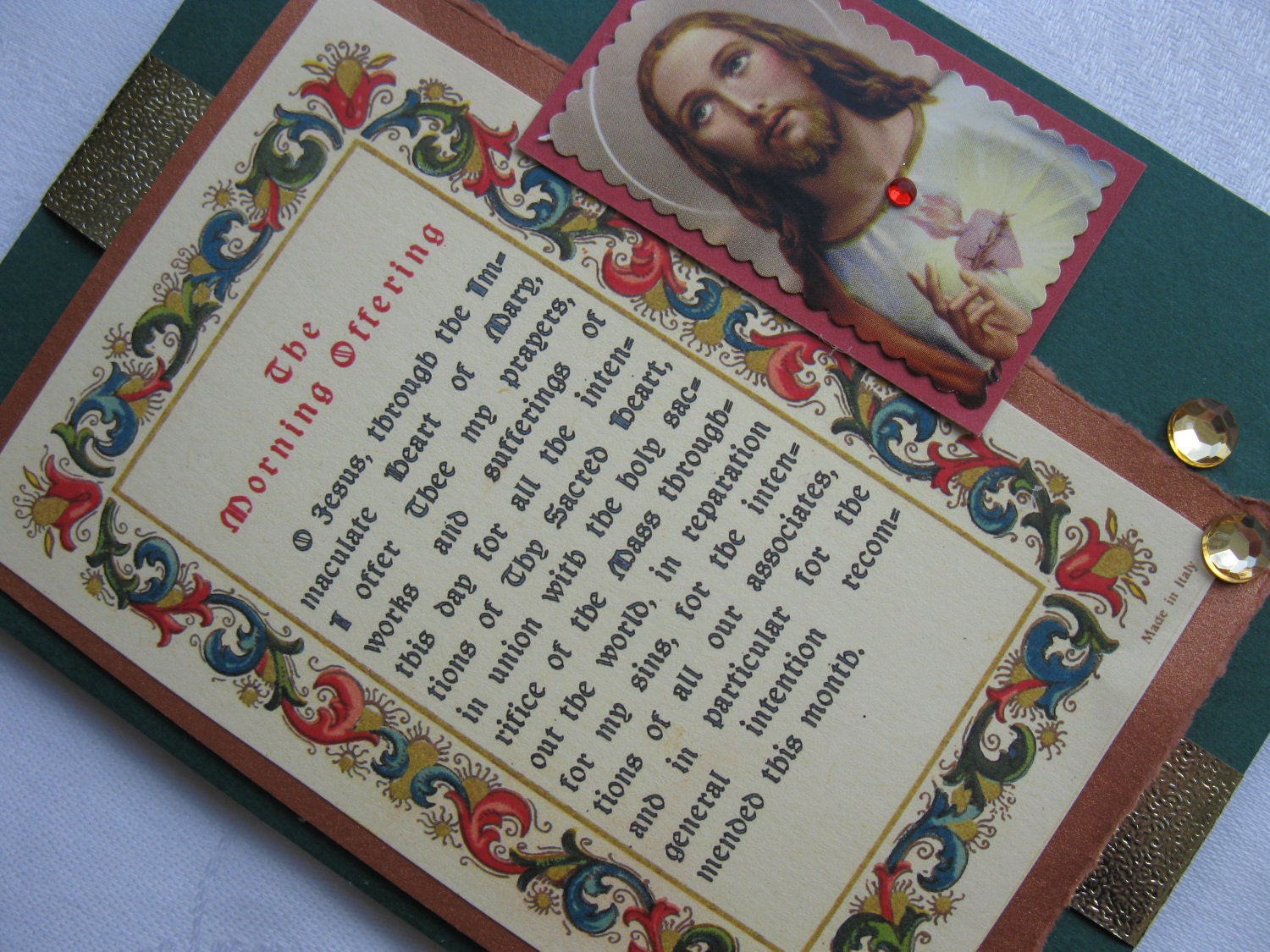 Catholic Morning Offering Prayer Card with the Sacred Heart of