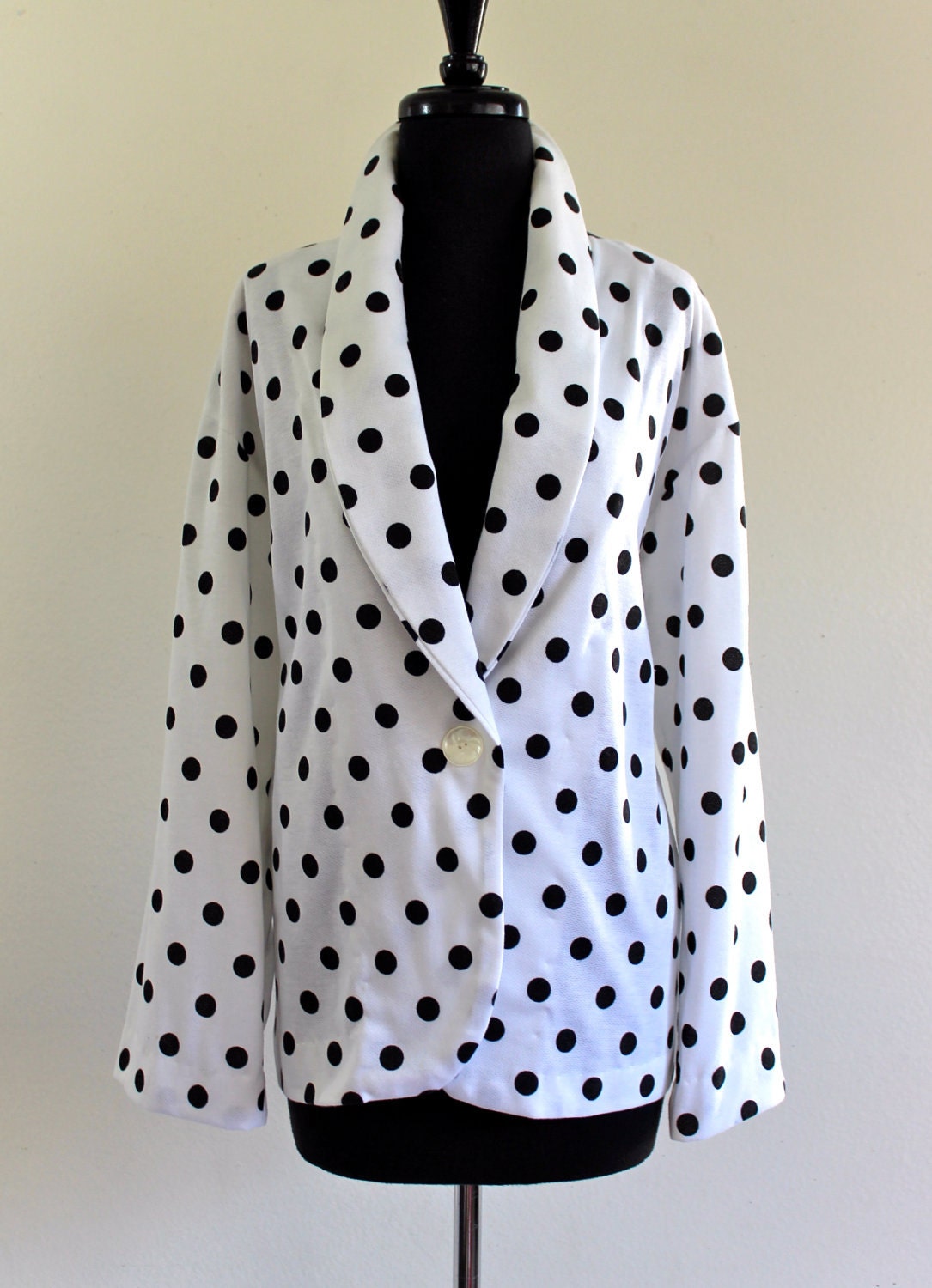 80s Black White Polkadot Long Sleeve Cardigan Retro Secretary