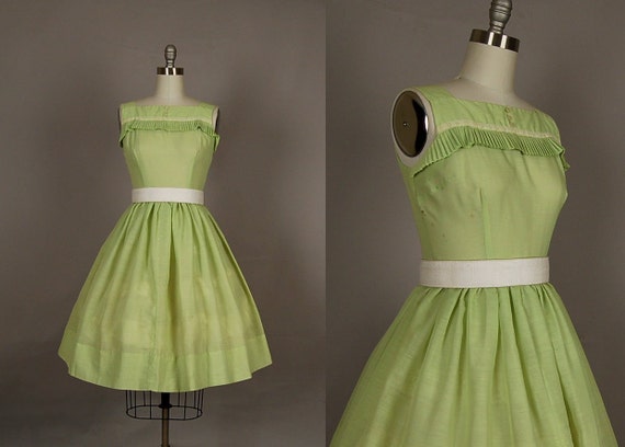 vintage 1950s dress day full skirt lace pleated by NodtoModvintage