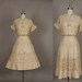 vintage 1950s dress 50s dress full skirt lace linen illusion rhinestone designer flax