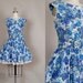 vintage 1980s dress 80s mini dress floral full skirt lace backless blue plaid