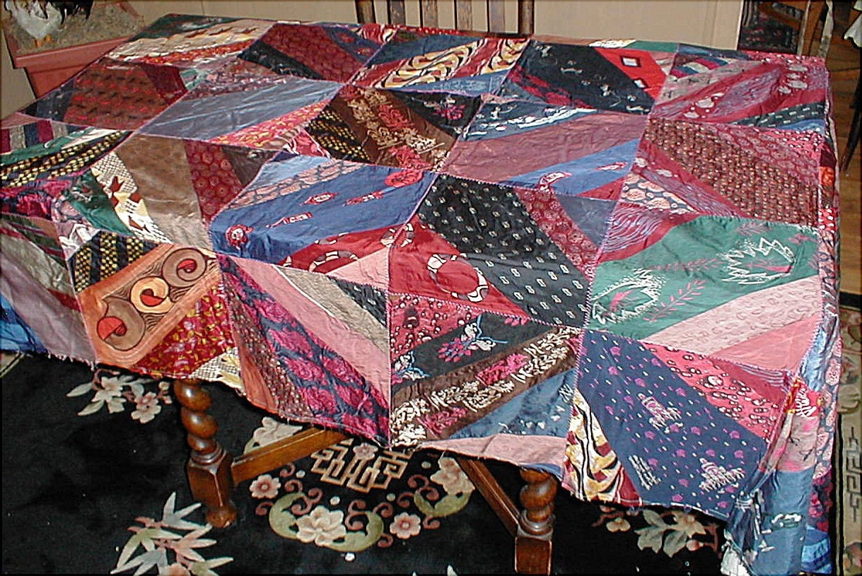 Vintage Silk Ties Crazy Quilt Vivid Colors Quilt Top with