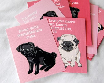 Pug Valentine Cards - Mini Eco-friendly Set of 8