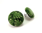 Green Leaf Fabric Covered Button Post Earrings - Free shipping