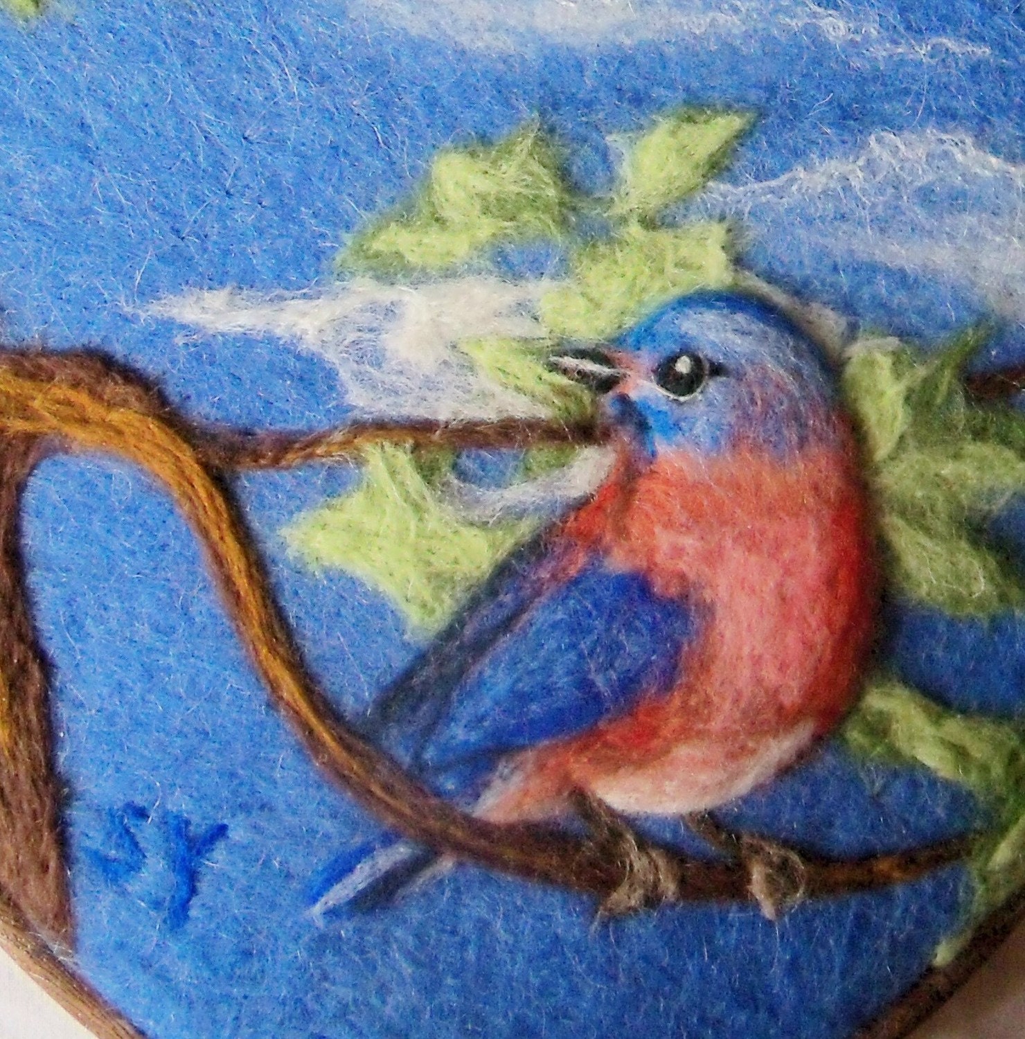Needle Felted Wool Painting of Bluebird in a Tree Needlefelt