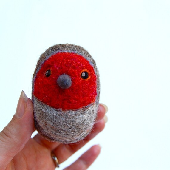 One Little Needle Felted Robin Bird Egg Toy