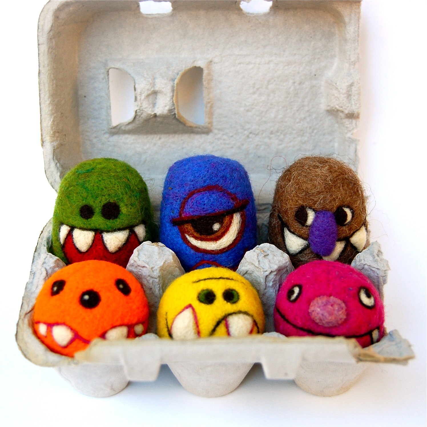 Needle Felted WOOLY Egg Monster Toys SET 1