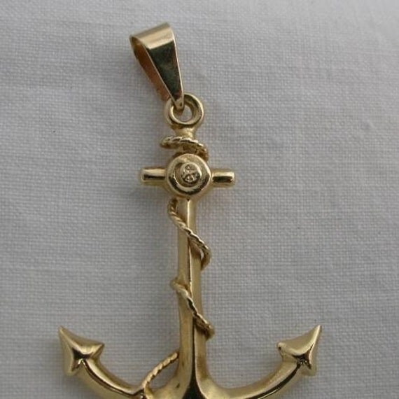 14K Yellow Gold Fouled Anchor Pendant Vintage Navy Naval Chief