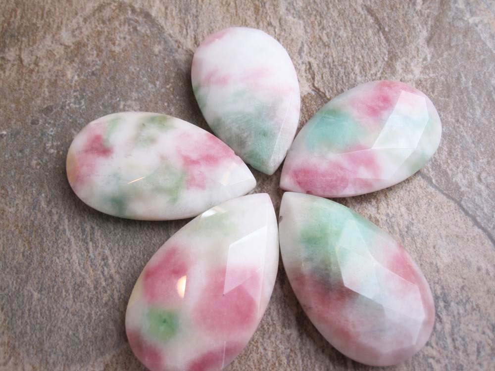 White Pink and Green Multi Color Jade Faceted by loveofjewelry