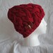 Hand Knit Red Cable Hat w/Butterfly Pin