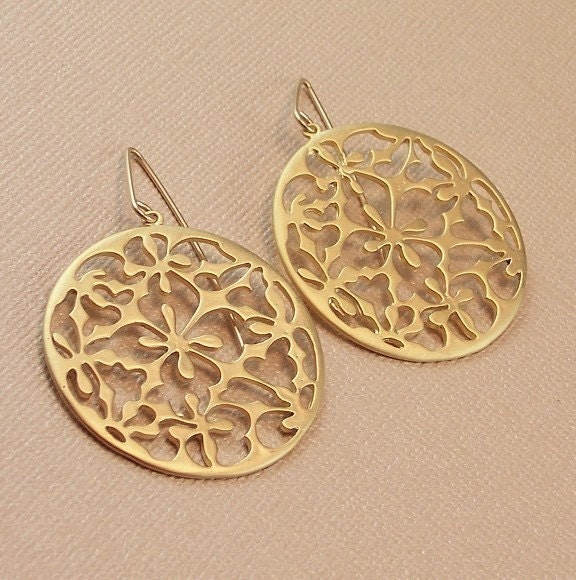 Exotic Gold Filigree Round Earrings Gold Filled Ear Wires