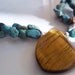 SALE Genuine Turquoise, Tigers Eye Pendant, Double Strand Necklace Southwestern Sterling Silver Tan Brown Women
