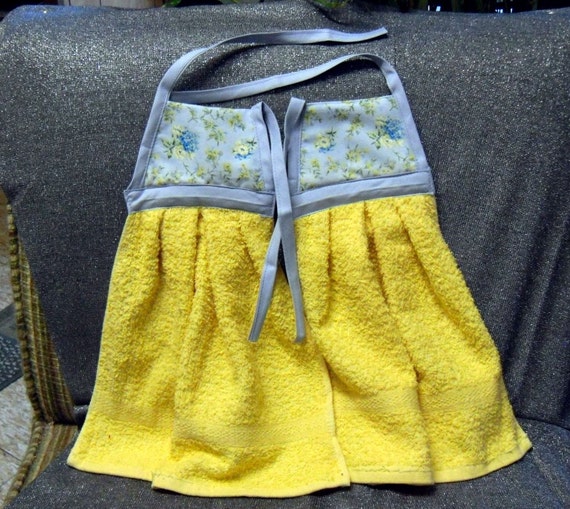 Download Hanging Kitchen Terry Tie Towels Blue N Yellow Flowers