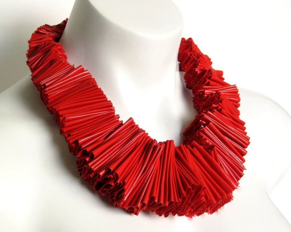 red ruffled necklace fashion statement necklace avant garde