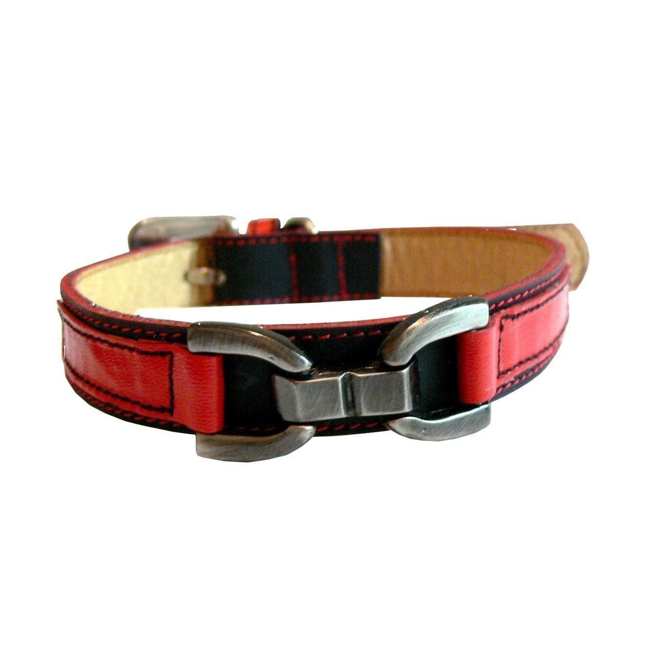 Bello Cool Leather Dog Collar Black and Red