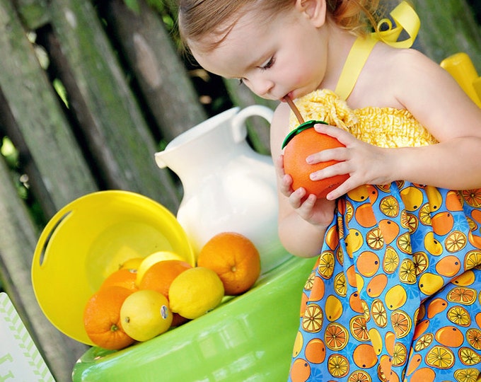 Girls Summer Dress - Toddler Clothes - Baby Outfit - Beach - Zoo - Blue - Lemons - Cotton - Hallther Dress - Sizes 3 months to 5 years