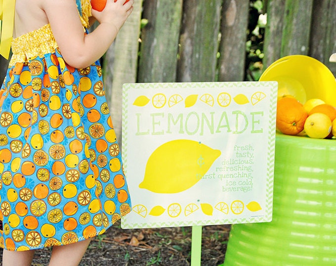 Girls Summer Dress - Toddler Clothes - Baby Outfit - Beach - Zoo - Blue - Lemons - Cotton - Hallther Dress - Sizes 3 months to 5 years