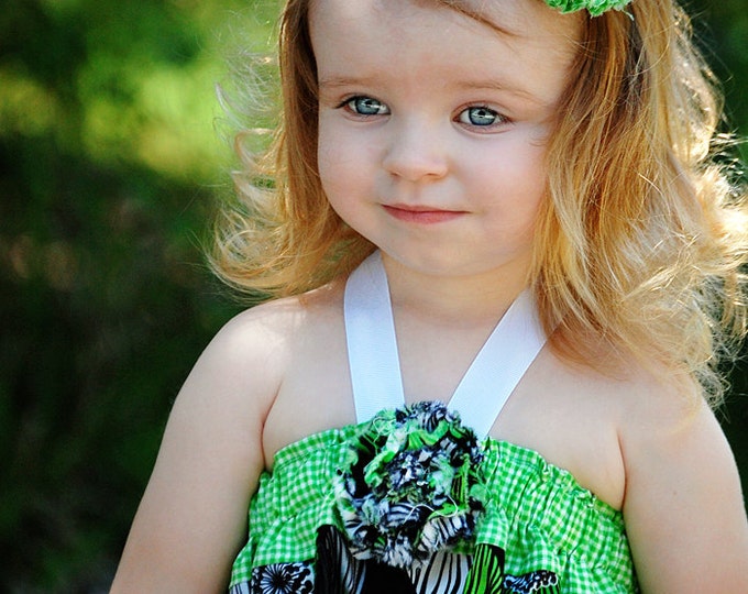 Little Girls Summer Dress - Baby Clothes - Toddler - Floral Cotton Halter Dress - Boutique Kids Outfit - Green - sizes 3 months to 5 years