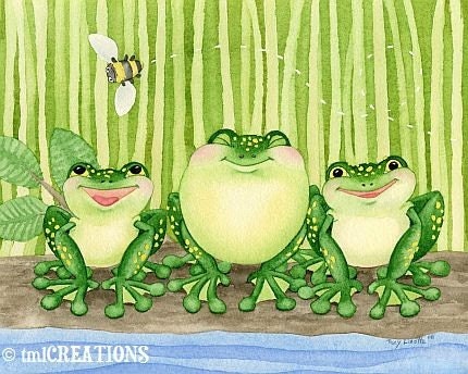 THREE FROGS ON A LOG by TracyLizotteStudios on Etsy