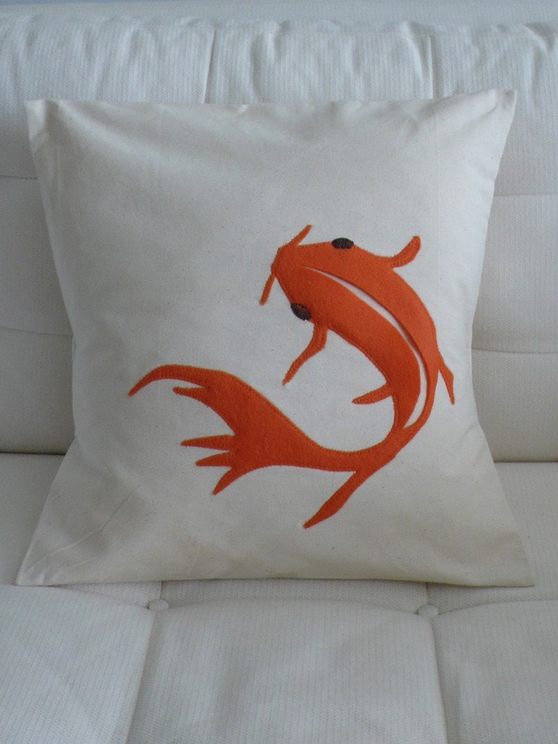 Appliqued Koi Fish pillow / cushion cover 16in x 16in