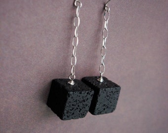 Black Lava Earrings, Sterling Silver Earrings, Black earrings, lava earrings, silver earrings, susspended earrings