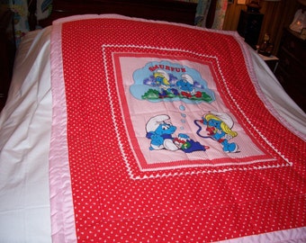 Handmade Baby Smurf Cotton Baby/Toddler Quilt-NEWLY MADE 2017