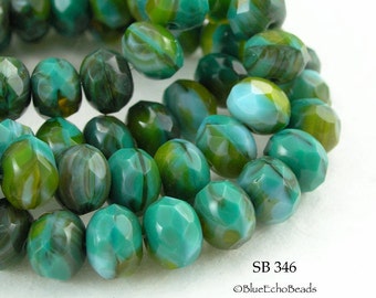 8mm Czech Glass Beads Rondelle, Turquoise Jungle Green, 8x6mm (SB 346) 12 pcs BlueEchoBeads