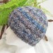 Hand Knit Hat. Handspun Cabled Beanie. Soft Handspun Wool and Seacell Blend Yarn. Adult Cabled Beanie. Blues and Beiges.