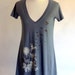 Womens Organic V Neck t-shirt, A Line Dusty Blue Tunic, Dandelions, Birds in Flight Top on Sale