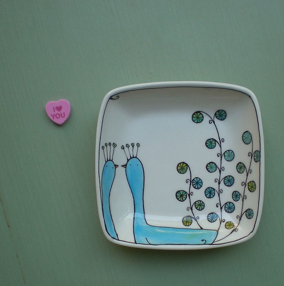 blue peacock valentine's day square tray small gift for