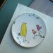 yellow bird plate, small ceramic plate for dessert, mama and baby bird plate, gift for her