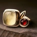 Sterling Silver and 18 karat yellow gold ring with Prehnite and Garnet - Kinnikinick